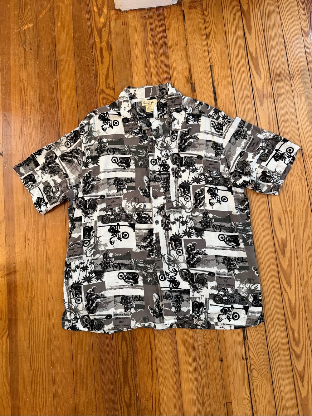 Panama Jack Motorcycle Club Maui Hawaii Rayon Camp Shirt Mens XL Vintage Y2K